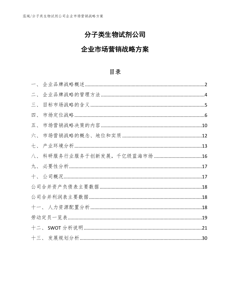 分子类生物试剂公司企业市场营销战略方案_第1页