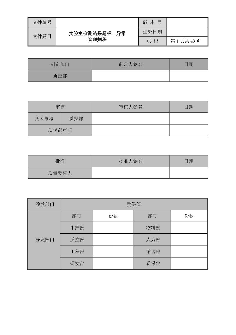 实验室检测结果超标、异常管理规程(OOS、OOT)_第1页