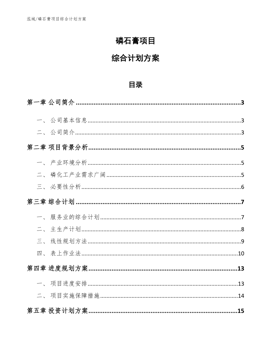 磷石膏项目综合计划方案【范文】_第1页