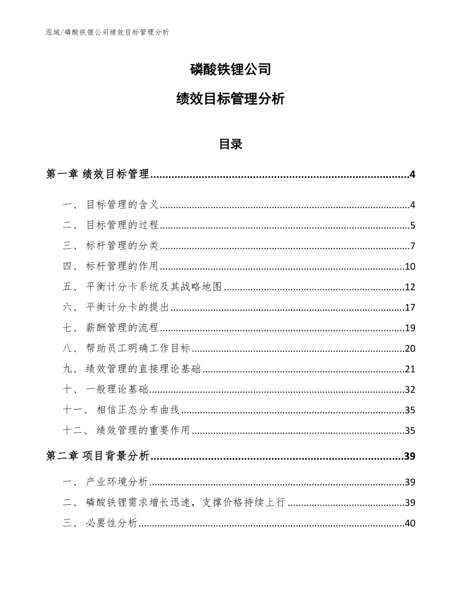 磷酸铁锂公司绩效目标管理分析_第1页