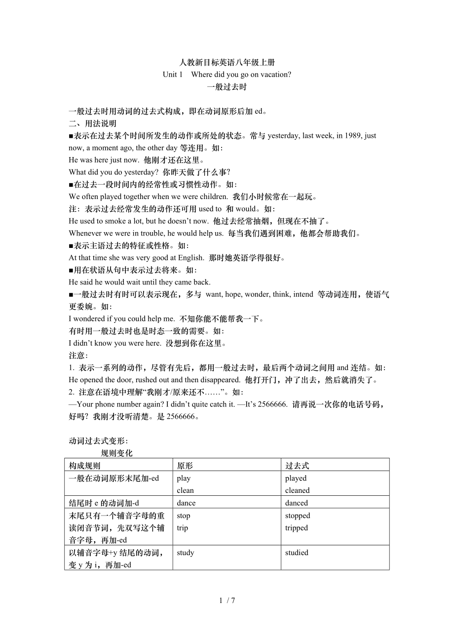 人教新目标英语八年级上册unit1语法总结 单元测试题（无答案）_第1页