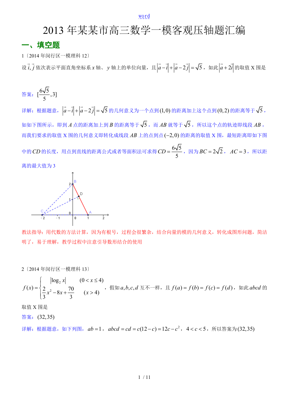 上海市高三数学一模填选难题解析汇报(2014)_第1页