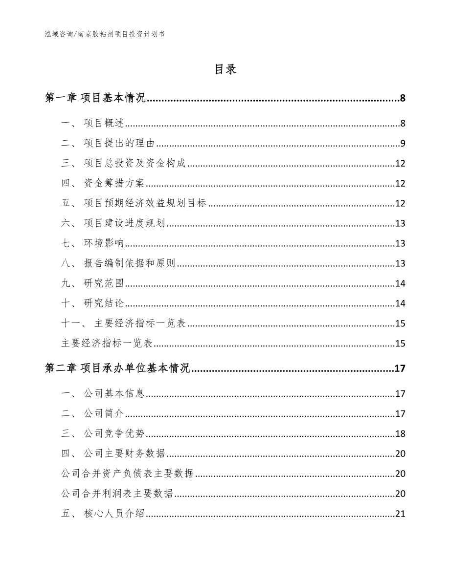 南京胶粘剂项目投资计划书_第1页
