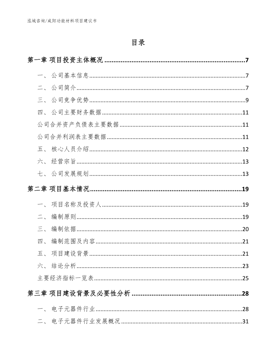 咸阳功能材料项目建议书_参考范文_第1页