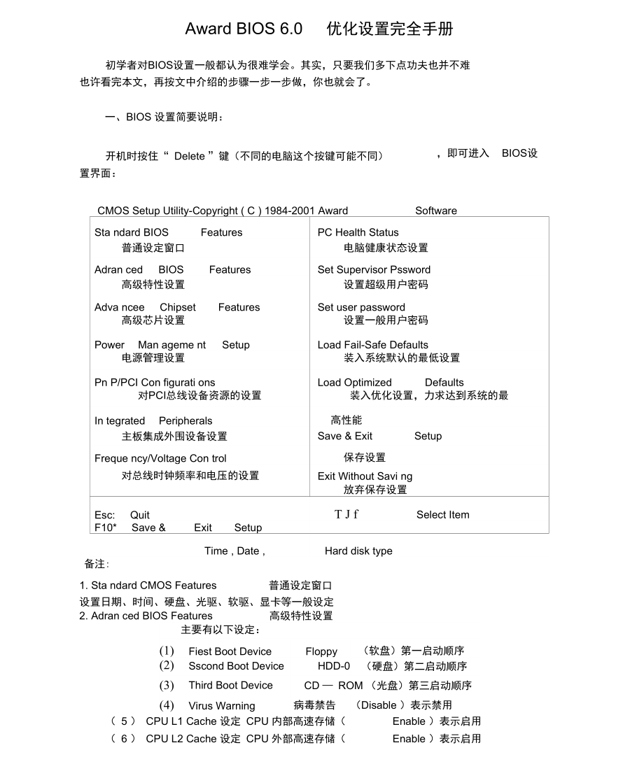 AwardBIOS6.0优化设置完全手册_第1页