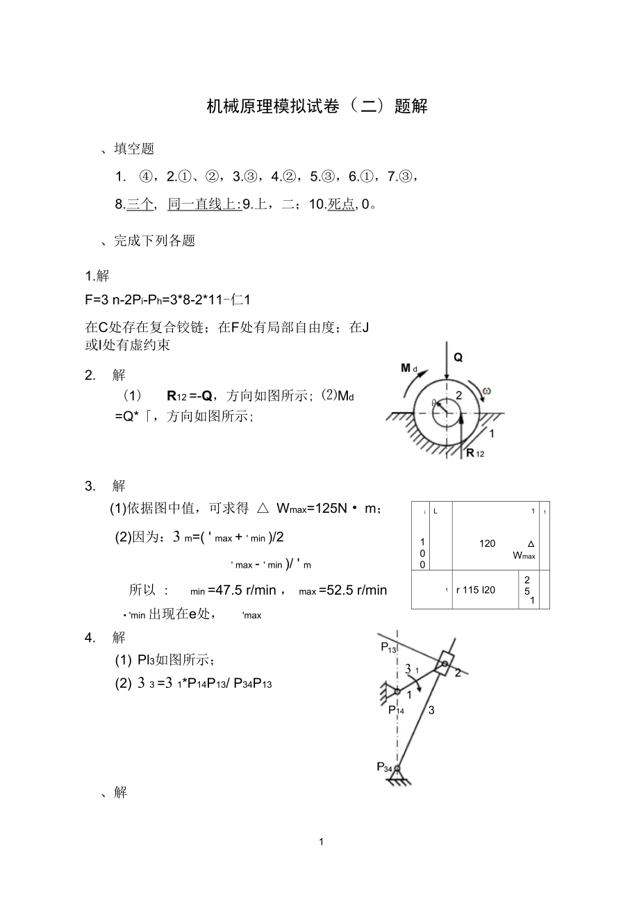 whut机械原理模拟试卷二题解_第1页