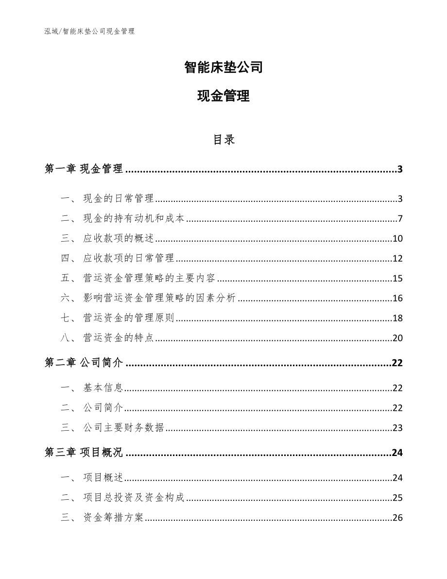 智能床垫公司现金管理【参考】_第1页