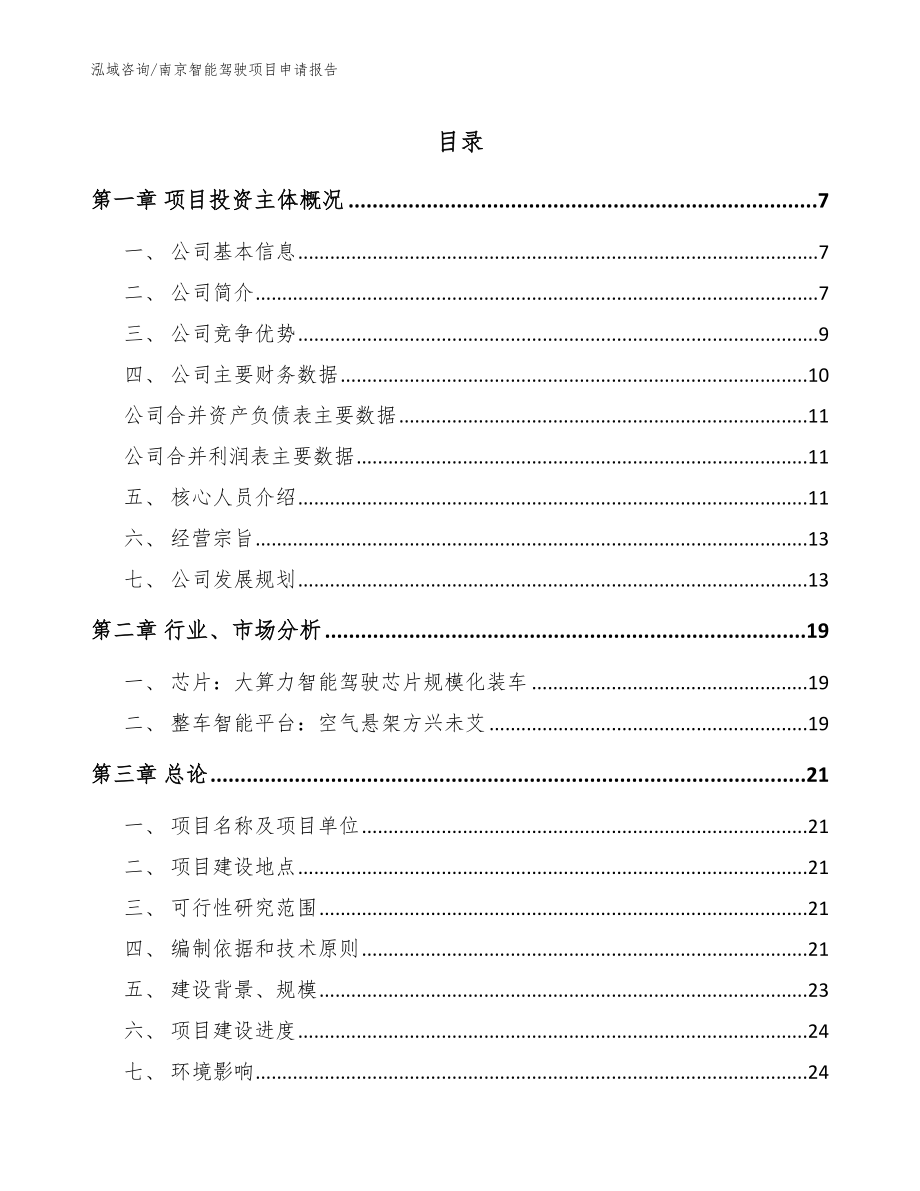 南京智能驾驶项目申请报告模板范本_第1页