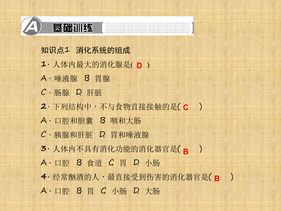 初中七年級生物下冊22營養物質的吸收第1課時消化系統的組成和功能