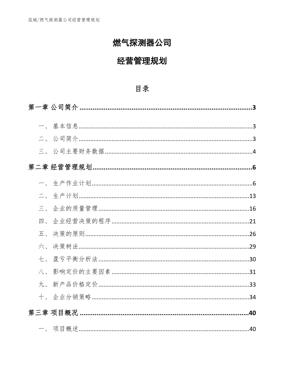 燃气探测器公司经营管理规划_参考_第1页