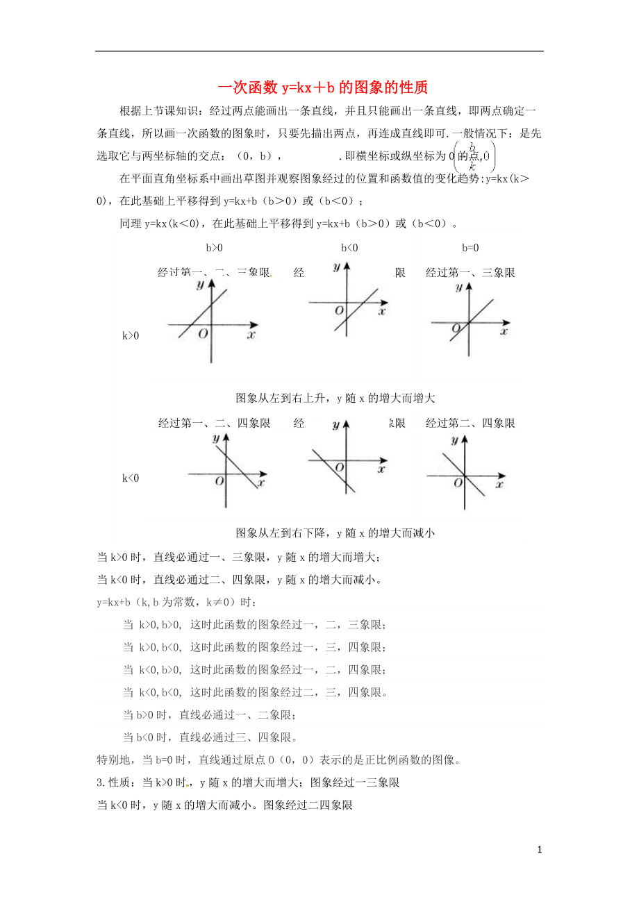 吉林省長春汽車經(jīng)濟(jì)技術(shù)開發(fā)區(qū)八年級(jí)數(shù)學(xué)下冊(cè) 一次函數(shù)y=kx+b的圖象的性質(zhì)（無答案）（新版）湘教版_第1頁