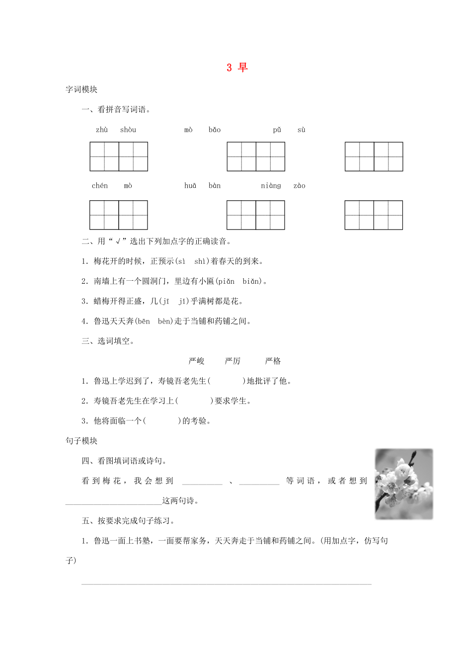 五年級(jí)語文下冊(cè)3早同步精練蘇教版蘇教版小學(xué)五年級(jí)下冊(cè)語文試題_第1頁