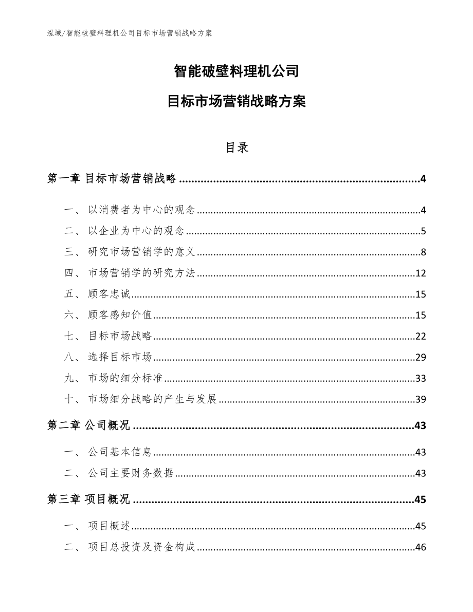 智能破壁料理机公司目标市场营销战略方案（范文）_第1页