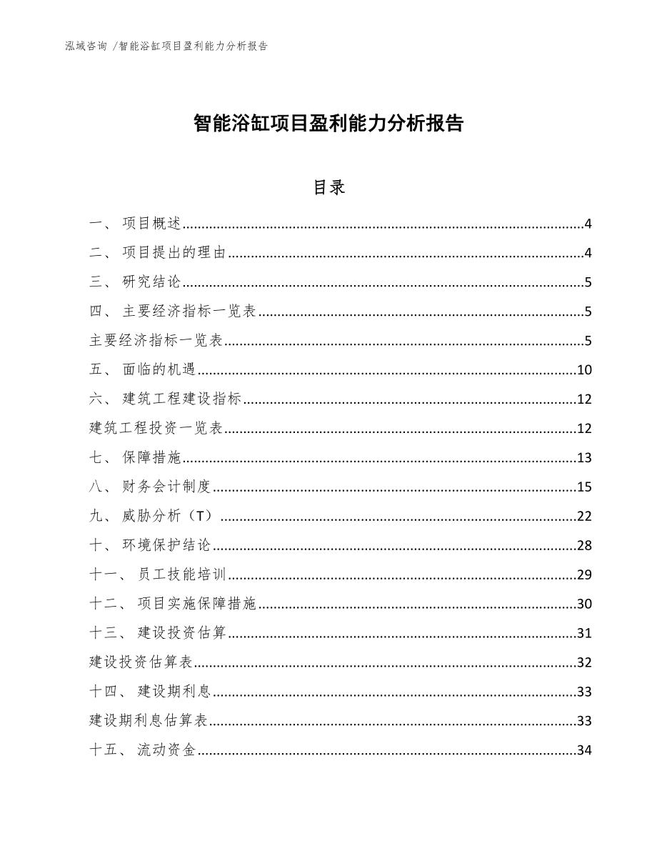 智能浴缸项目盈利能力分析报告_第1页