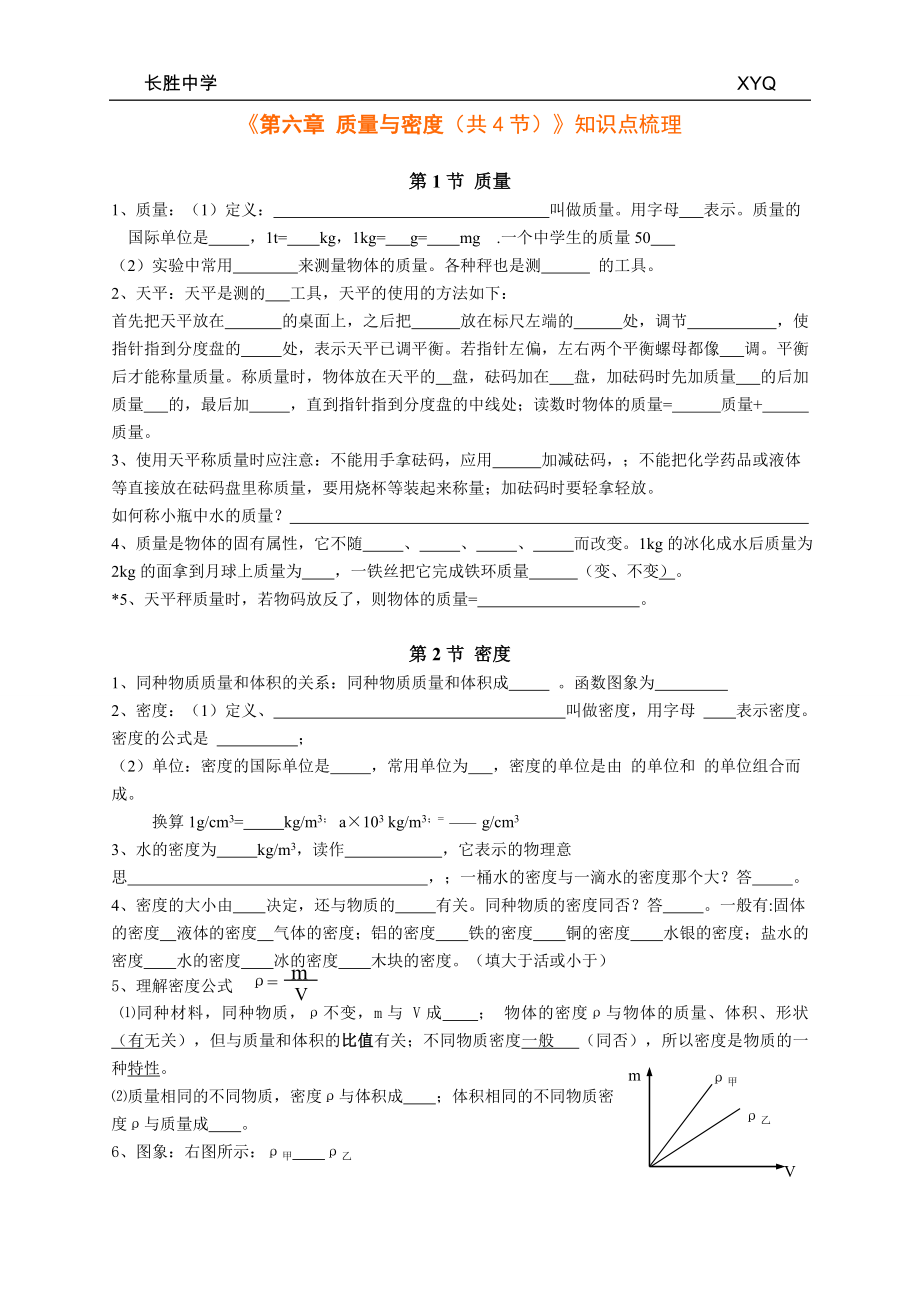 2017新人教版八級上冊物理《第六章-質(zhì)量與密度(共4節(jié))》知識點梳理_第1頁