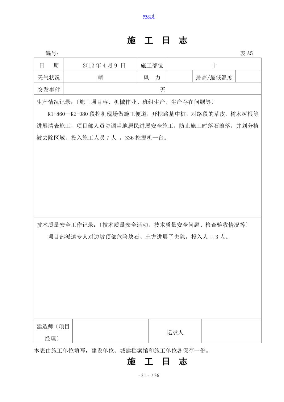 公路工程施工日志例范本_第1页