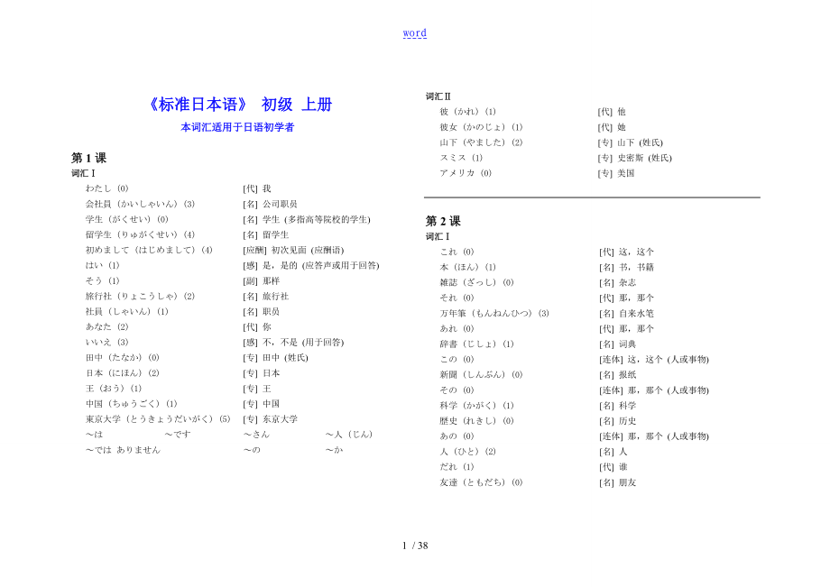 实用标准日语初级词汇表_第1页