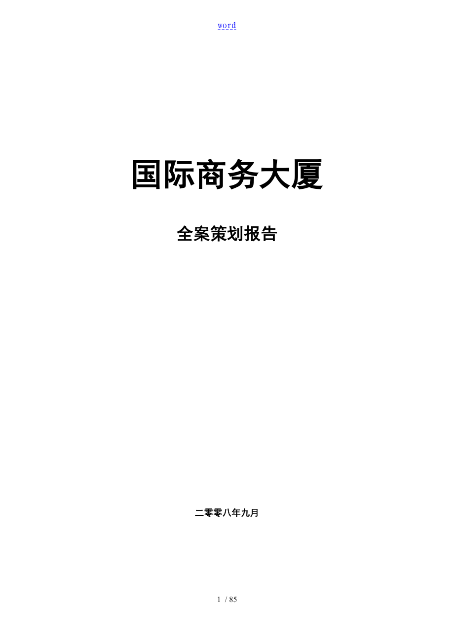 商务大厦全案策划报告材料确定稿子_第1页