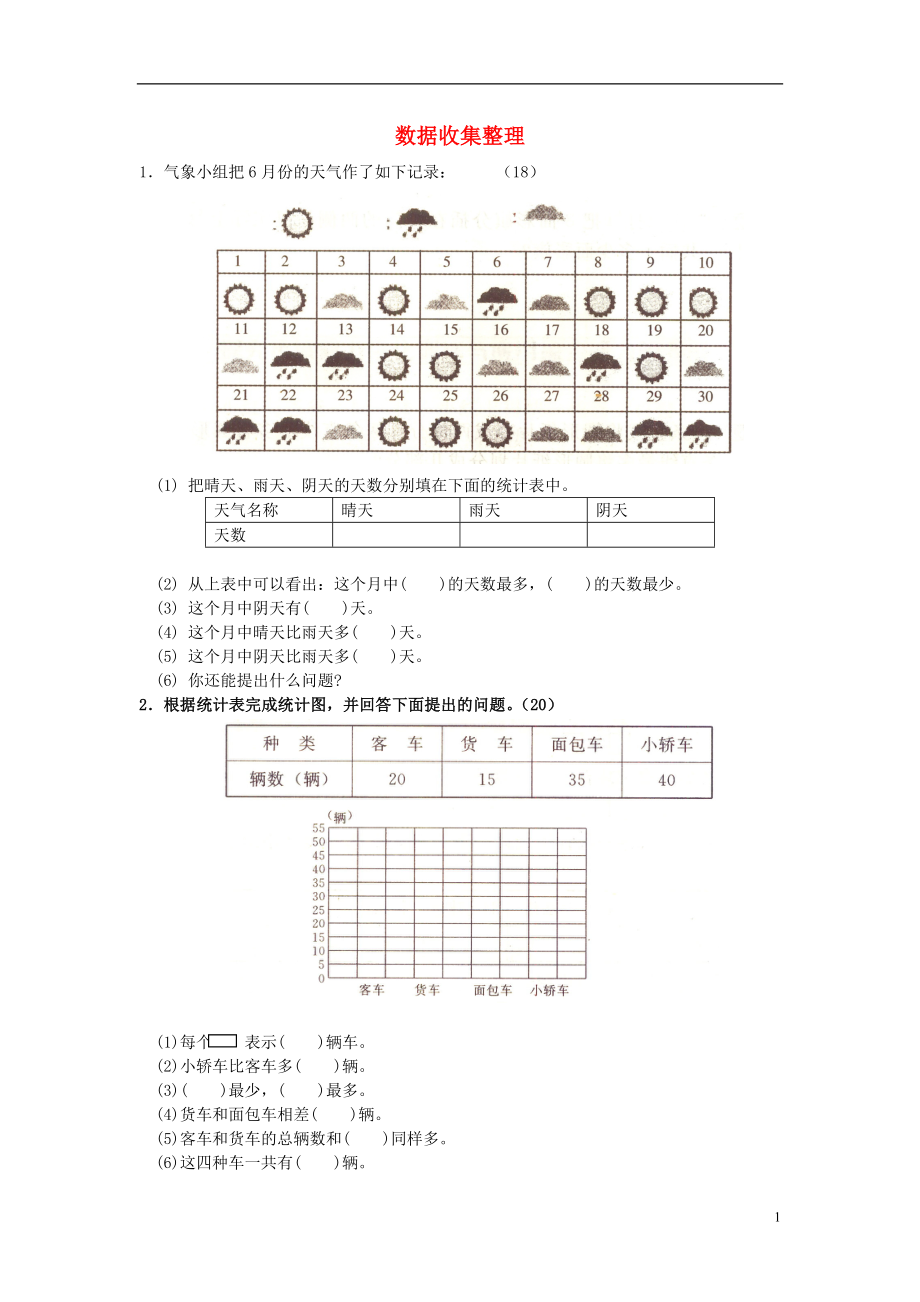 2016春二年級數(shù)學(xué)下冊 第1單元《數(shù)據(jù)收集整理》測試題1（無答案） 新人教版_第1頁