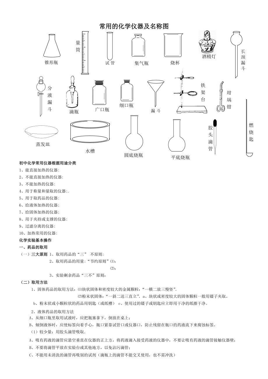 初三常用的化学仪器及名称图练习_第1页