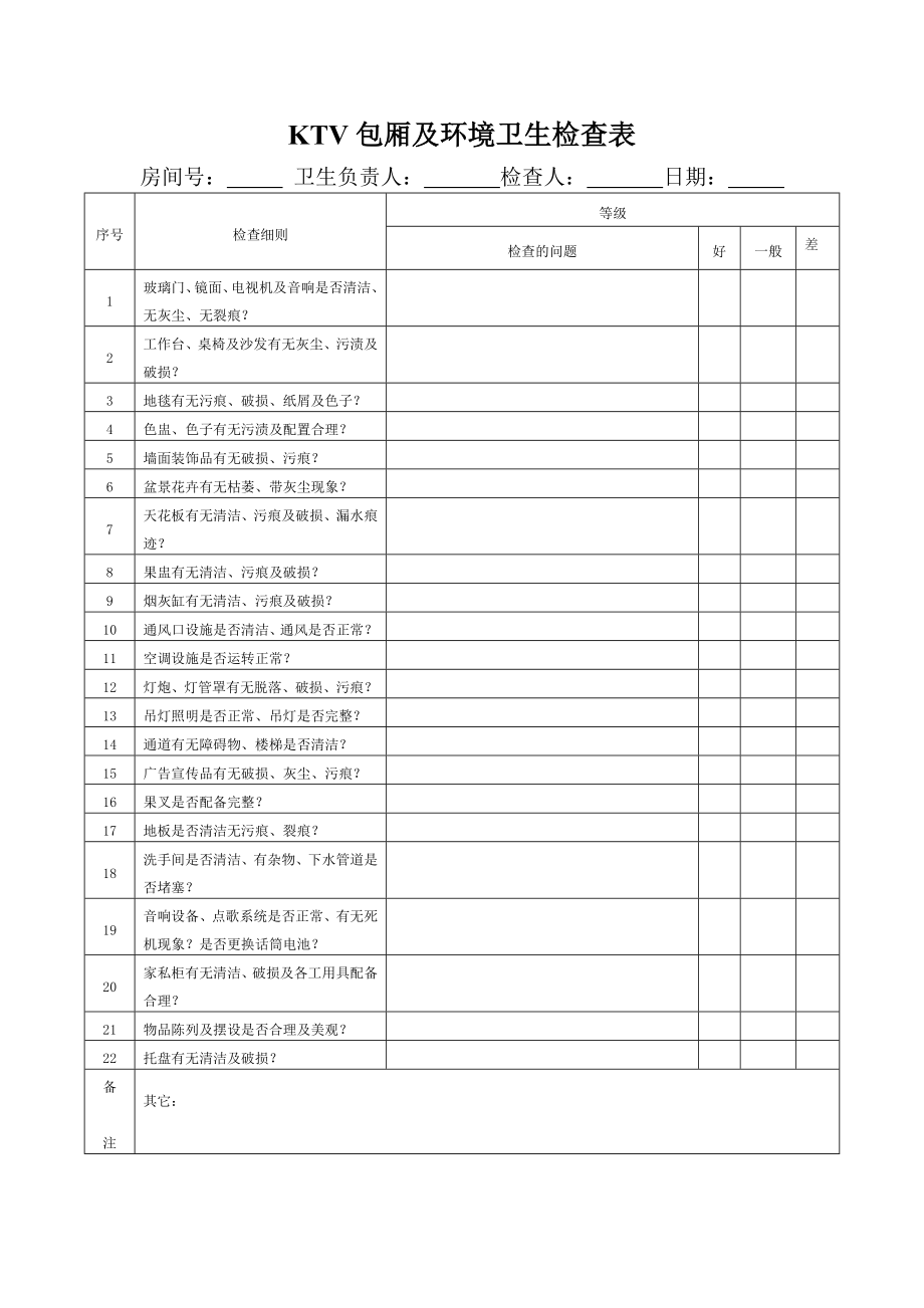 KTV包厢及环境卫生检查表_第1页