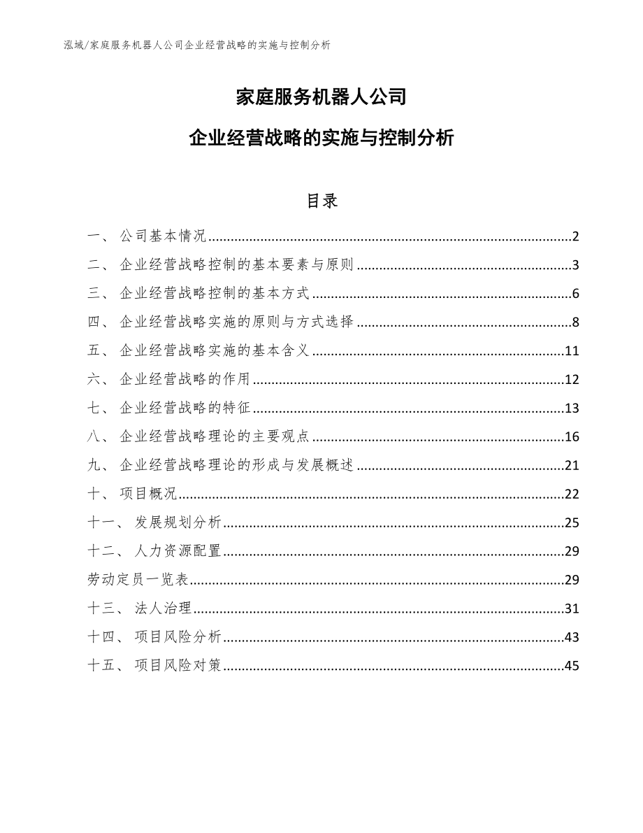 家庭服务机器人公司企业经营战略的实施与控制分析_参考_第1页