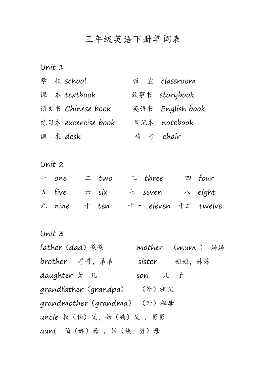 三年級英語下冊單詞表_第1頁