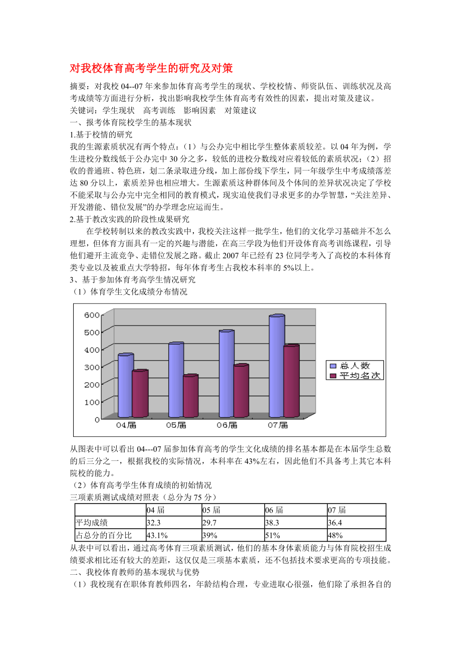 高中体育教学论文 对我校体育高考学生的研究及对策_第1页