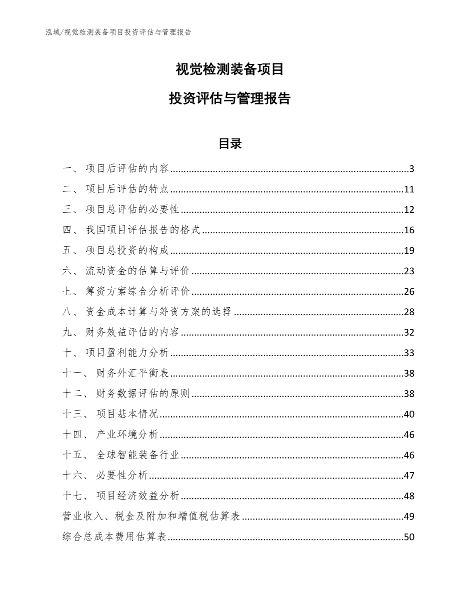 视觉检测装备项目投资评估与管理总结_范文_第1页