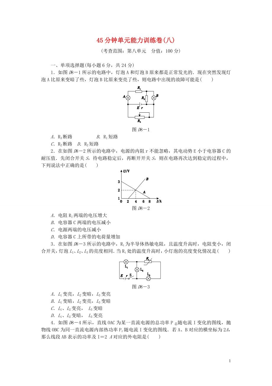 【創(chuàng)新設(shè)計(jì)】（廣東專用）2014屆高考物理一輪復(fù)習(xí)方案 45分鐘單元能力訓(xùn)練卷(八)_第1頁