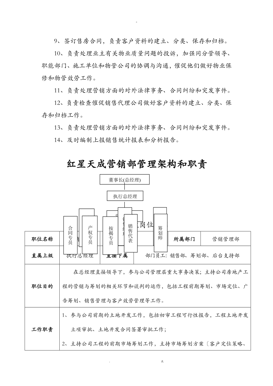 營銷部部門職責及各崗位職責