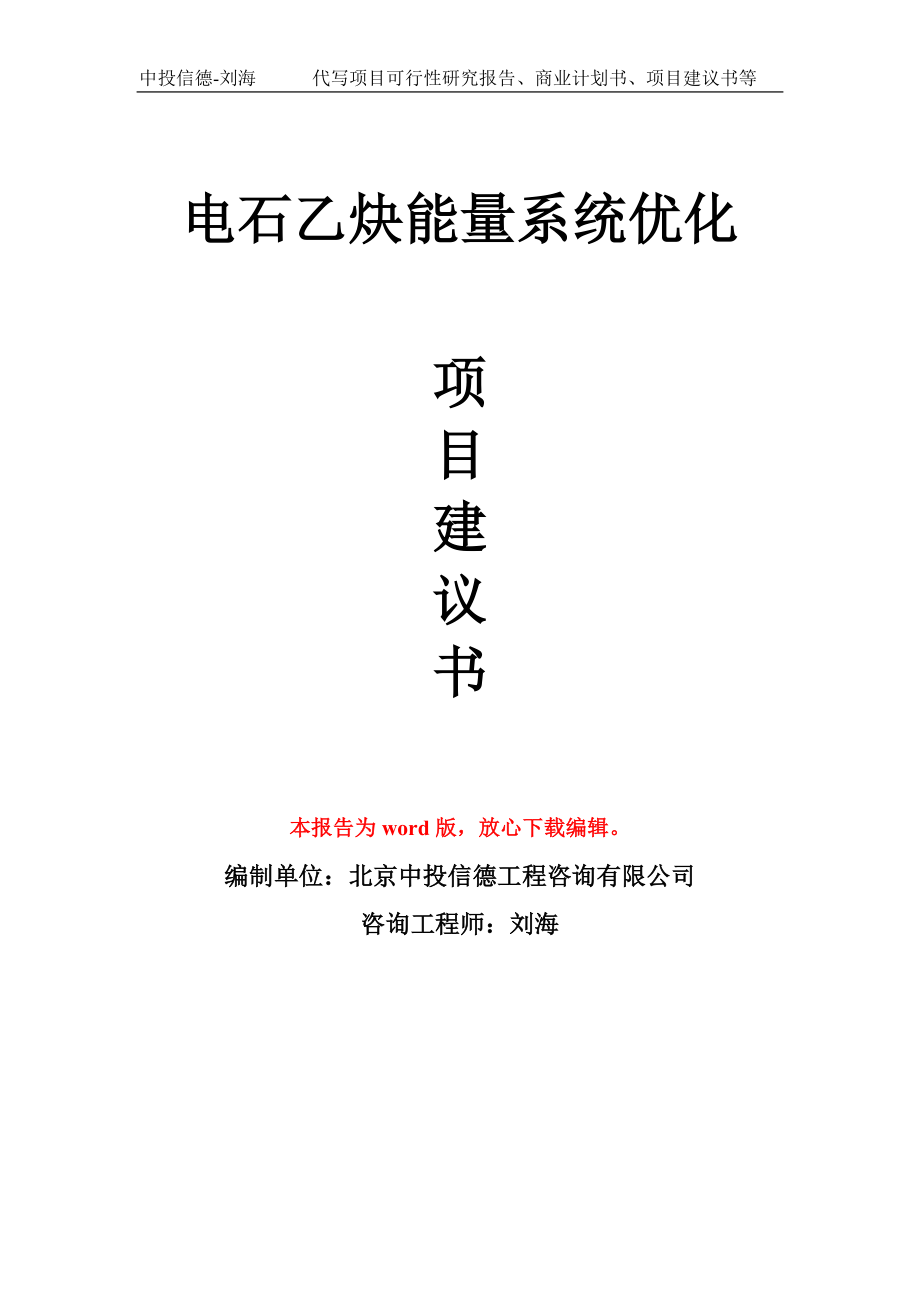 电石乙炔能量系统优化项目建议书模板_第1页