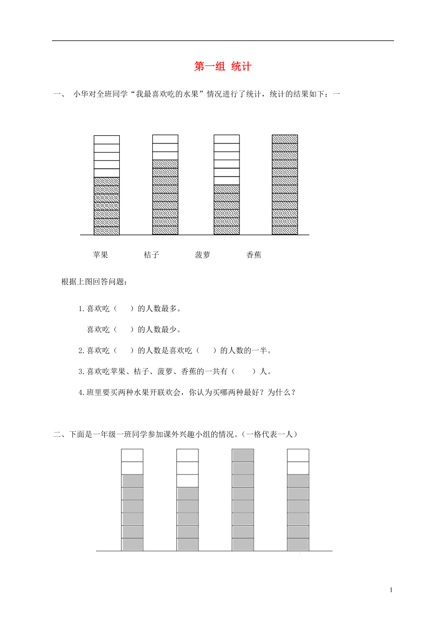 一年級(jí)數(shù)學(xué)下冊(cè) 專項(xiàng)強(qiáng)化集訓(xùn) 第一組 統(tǒng)計(jì) 北師大版_第1頁(yè)