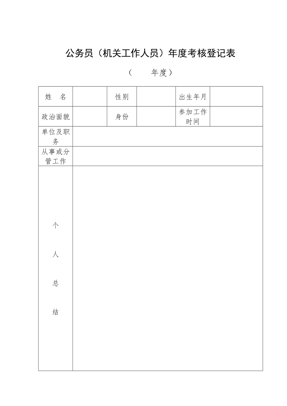 機關公務員 年度考核登記表_第1頁