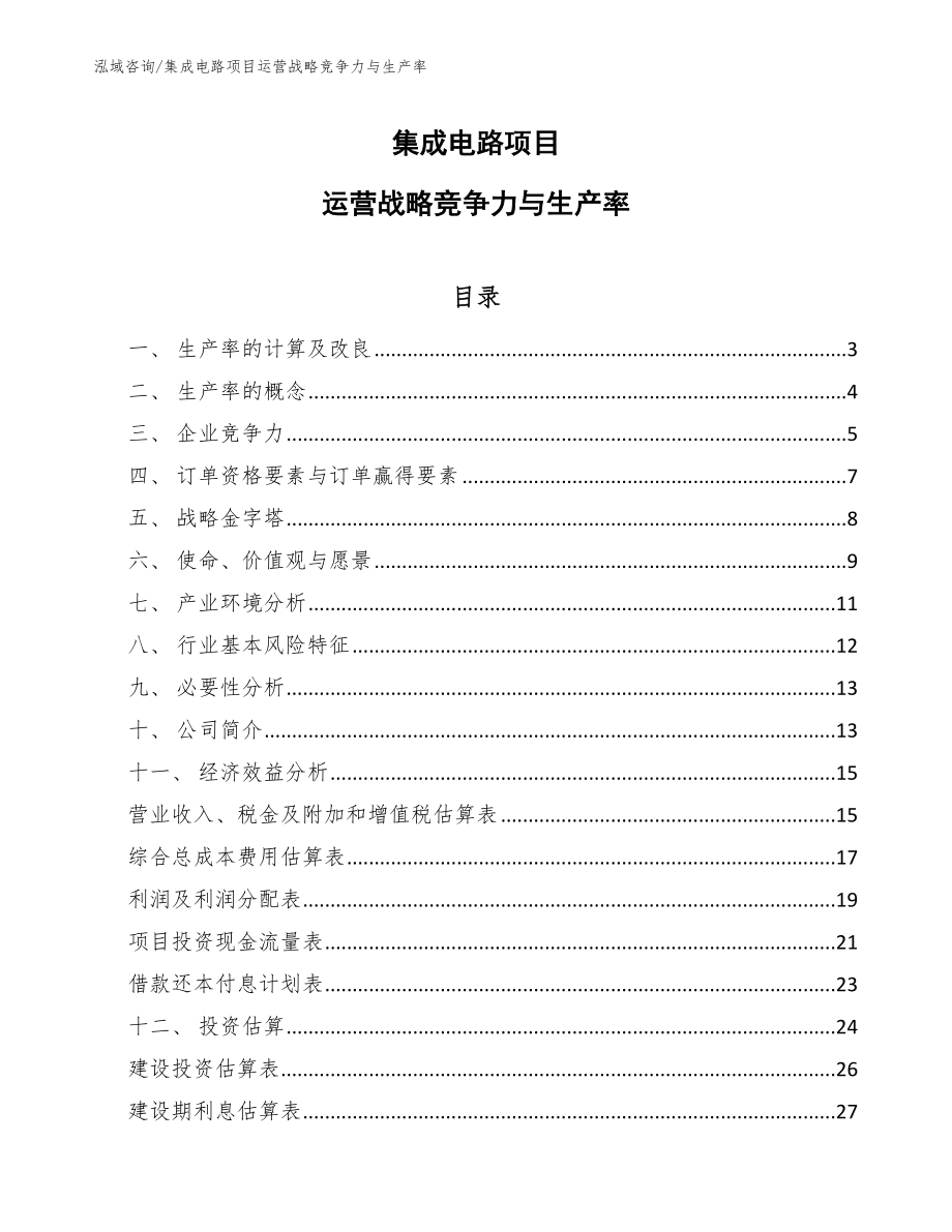 集成电路项目运营战略竞争力与生产率（参考）_第1页