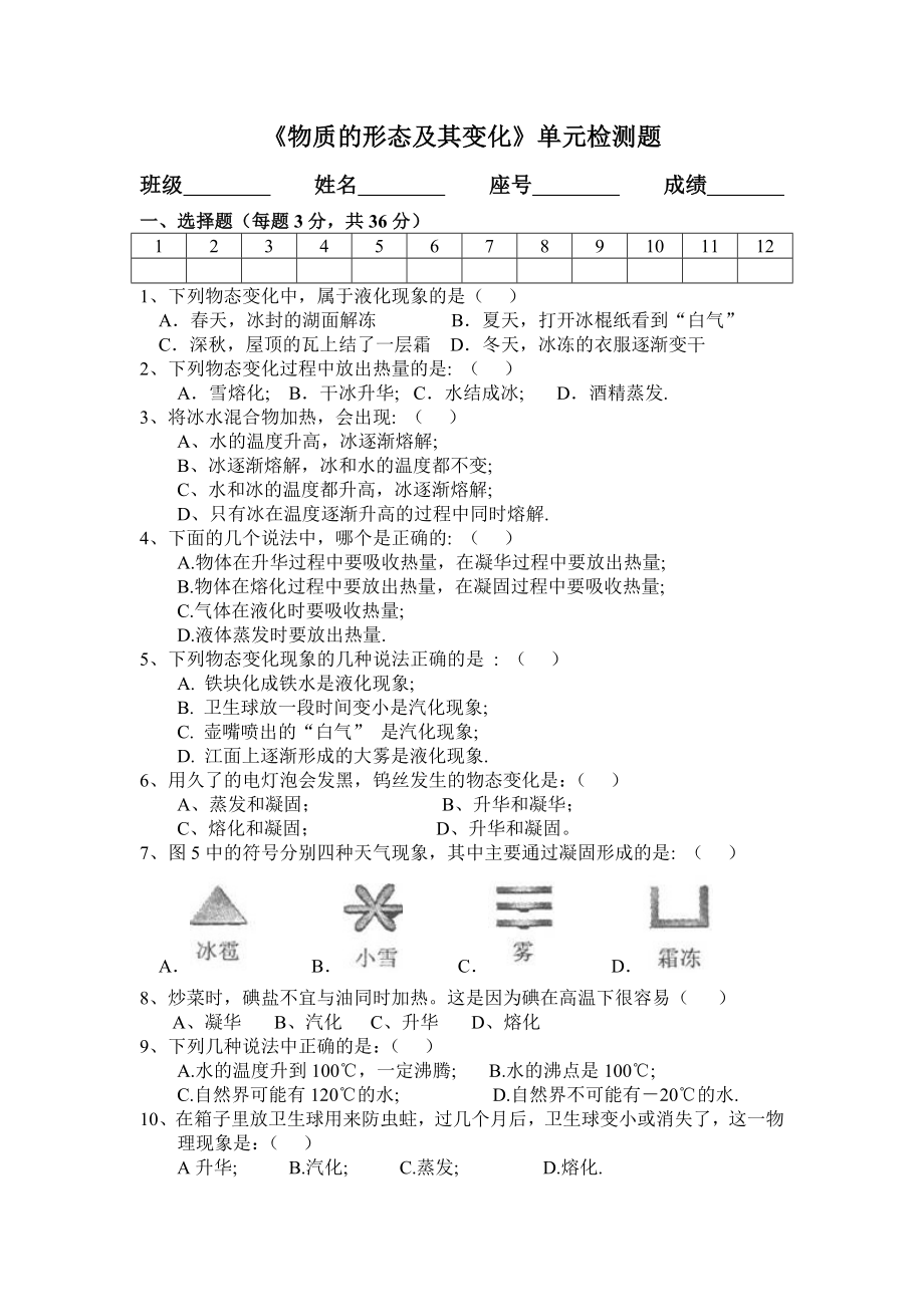 《物質(zhì)的形態(tài)及其變化》單元檢測題_第1頁