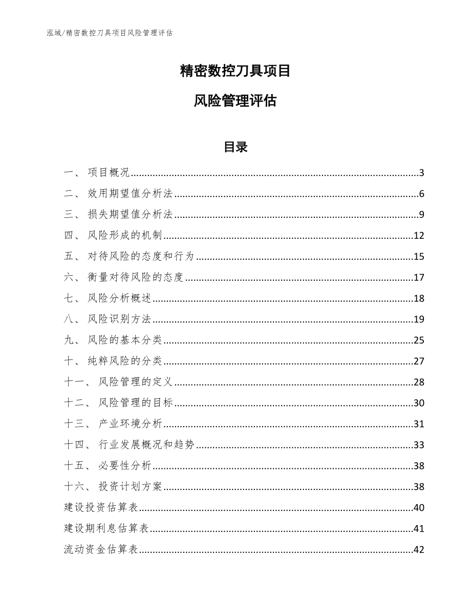 精密数控刀具项目风险管理评估【参考】_第1页