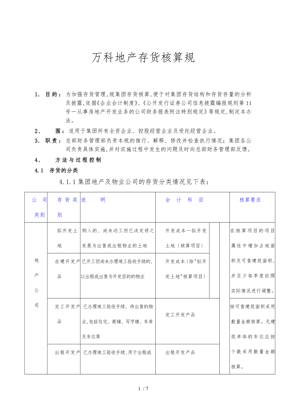 万科地产存货核算规范标准_第1页