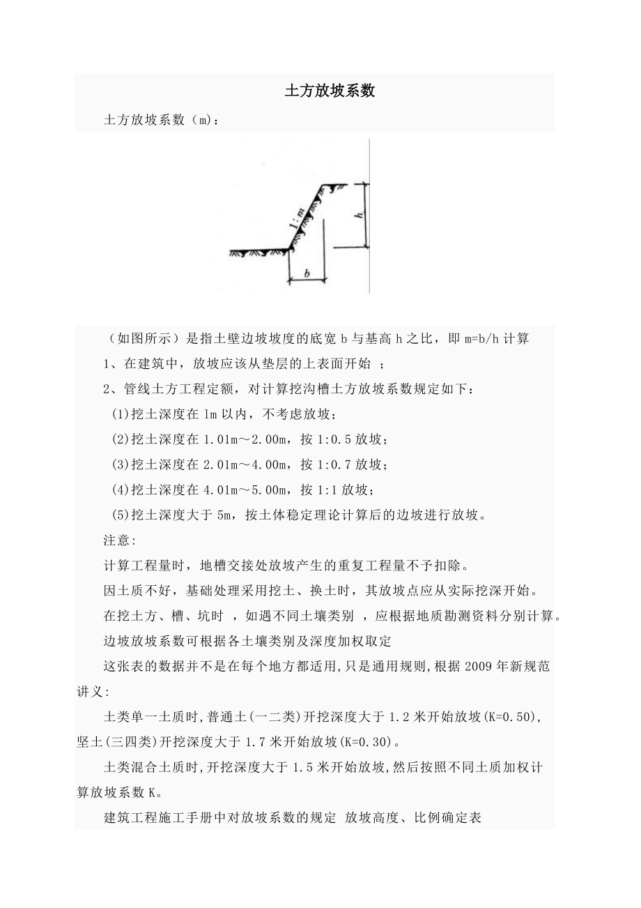 建筑工程放坡系数及土方放坡计算公式_第1页