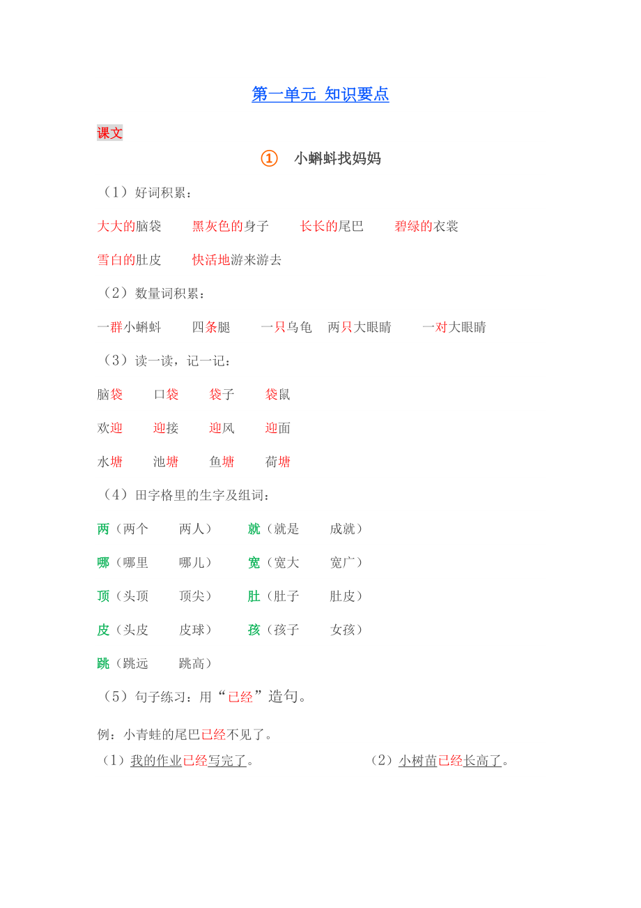 【備戰(zhàn)期末】二年級(jí)語(yǔ)文上冊(cè)期末復(fù)習(xí)要點(diǎn)(人教版)_第1頁(yè)