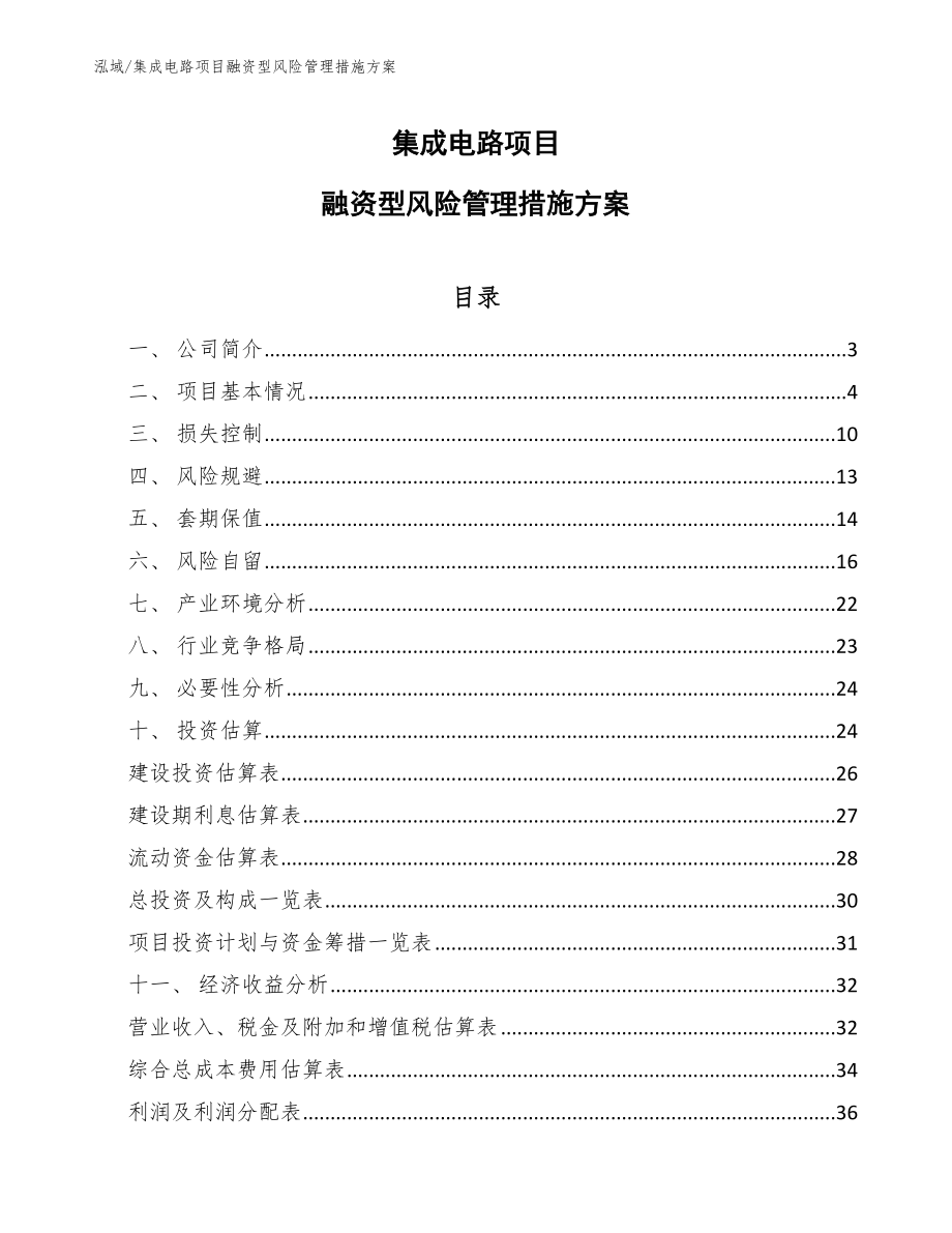 集成电路项目融资型风险管理措施方案_第1页