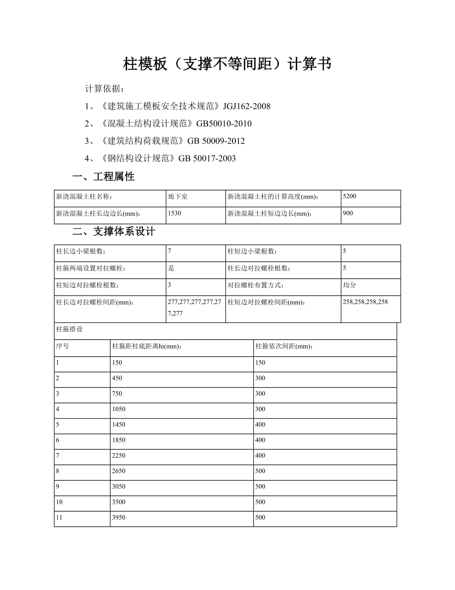 柱模板支撑不等间距计算书_第1页