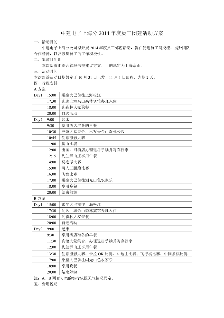 中建电子上海分2014年度员工团建活动方案_第1页