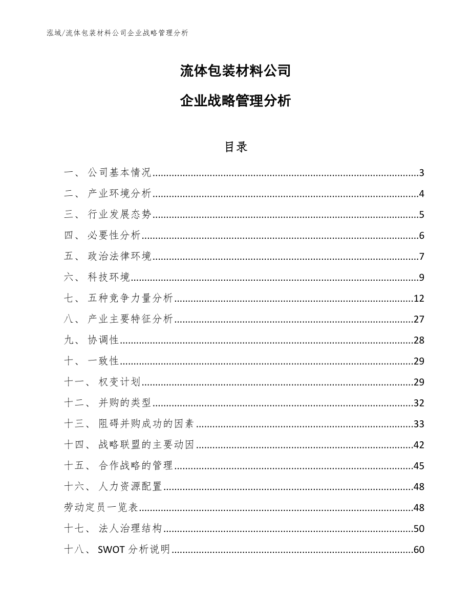 流体包装材料公司企业战略管理分析【范文】_第1页