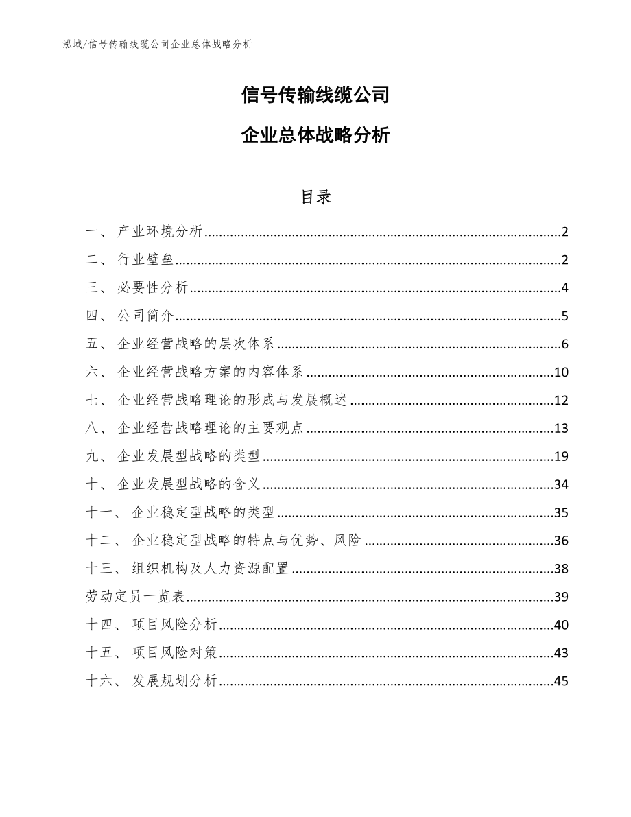 信号传输线缆公司企业总体战略分析_第1页