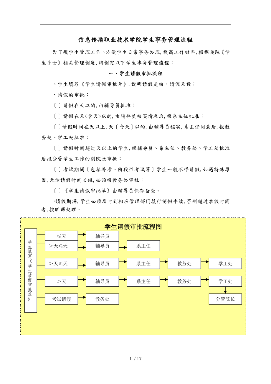 武汉信息传播职业技术学院学生事务管理流程图_第1页