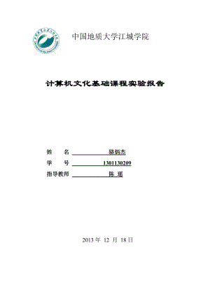 计算机文化基础课程实验报告封面