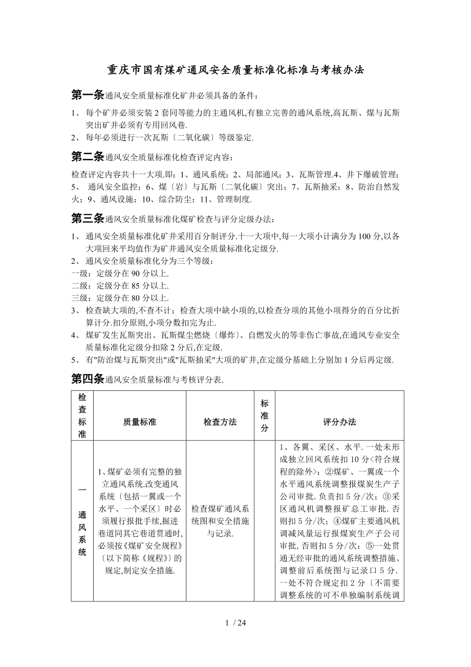 国有煤矿通风安全质量标准化标准及考核评级办法_第1页