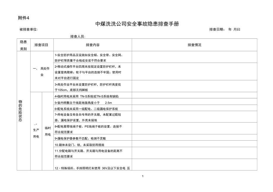 中煤洗洗公司安全事故隐患排查手册修订_第1页