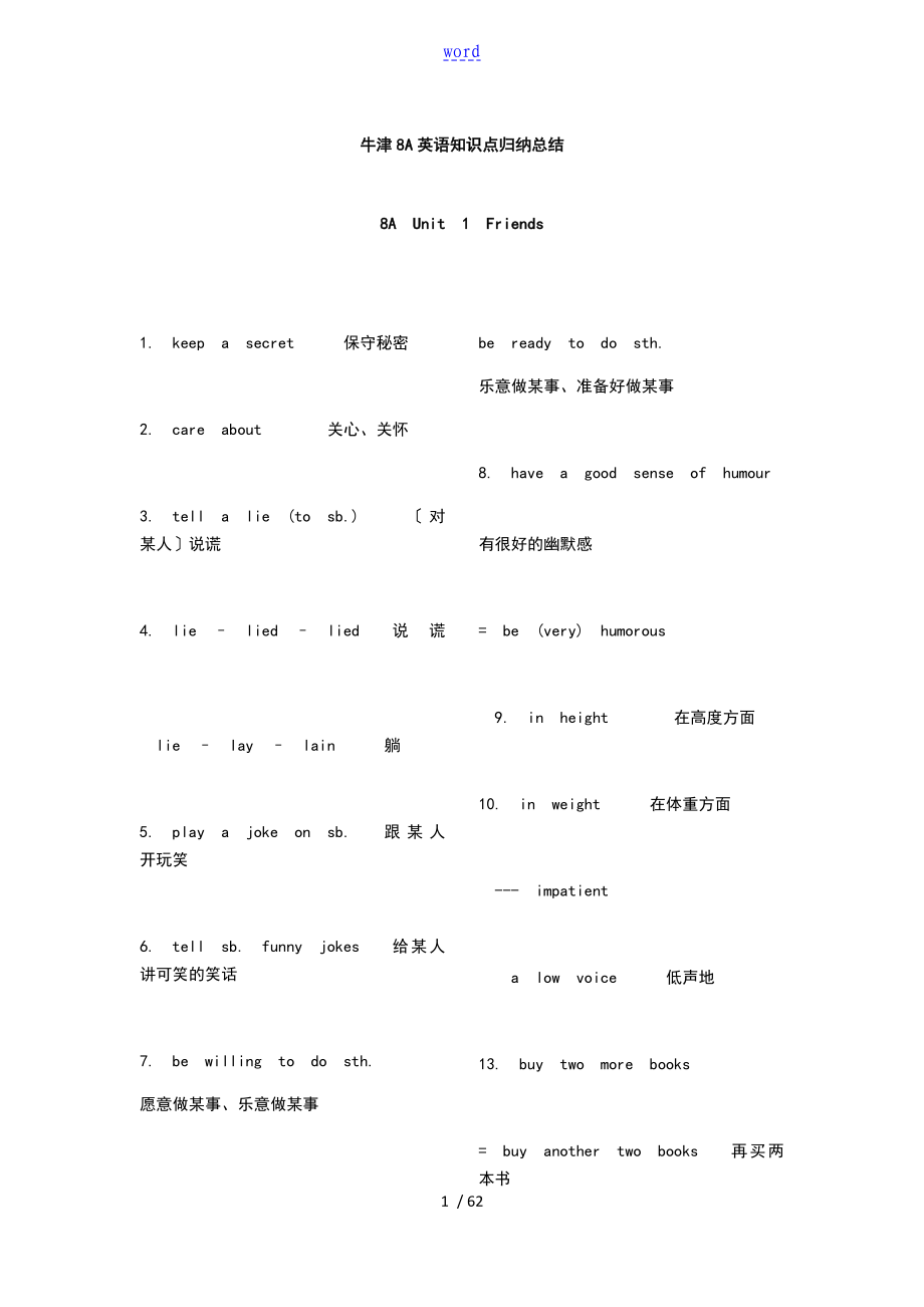 牛津8A英语知识点归纳总结材料_第1页